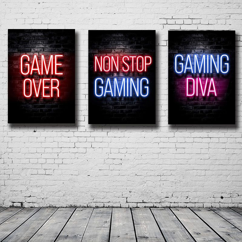 EAT SLEEP GAME REPEAT – Gaming Room Poster Wall Art