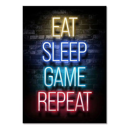 EAT SLEEP GAME REPEAT – Gaming Room Poster Wall Art