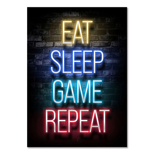 EAT SLEEP GAME REPEAT – Gaming Room Poster Wall Art