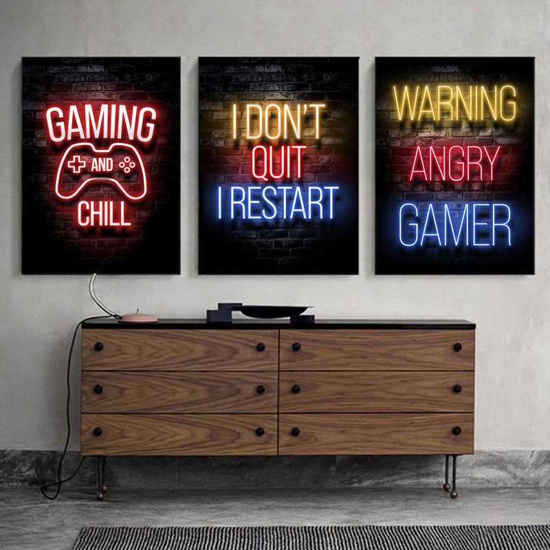 EAT SLEEP GAME REPEAT – Gaming Room Poster Wall Art