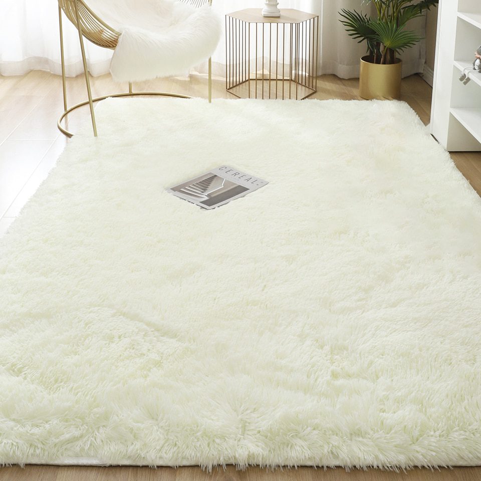 Modern Fluffy Area Rug For Bedroom, Living Room - 1.3' x 2' (40 x 60 cm), White